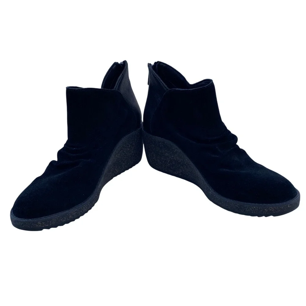 Aetrex Kara Black Suede Leather Wedge Ankle Boots WB100‎ Womens 9.5 EU 40